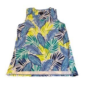 Susan Graver Weekend All Over Print Tropical Sleeveless Top Floral Blue Sz L